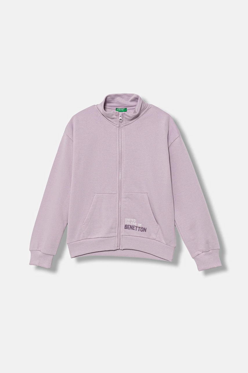 Levně Dětská bavlněná mikina United Colors of Benetton fialová barva, s aplikací, 3J68C505D