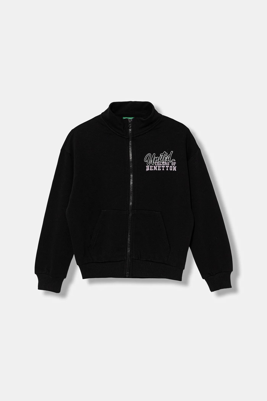 United Colors of Benetton hanorac de bumbac pentru copii culoarea negru, cu imprimeu, 3J68C505D