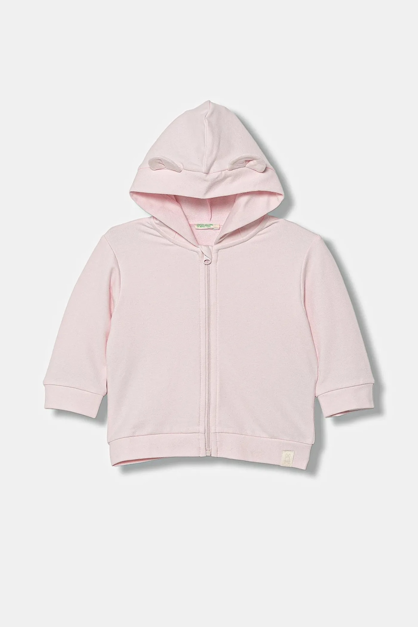 United Colors of Benetton bluză bebe culoarea roz, cu glugă, uni, 3MDSA501M