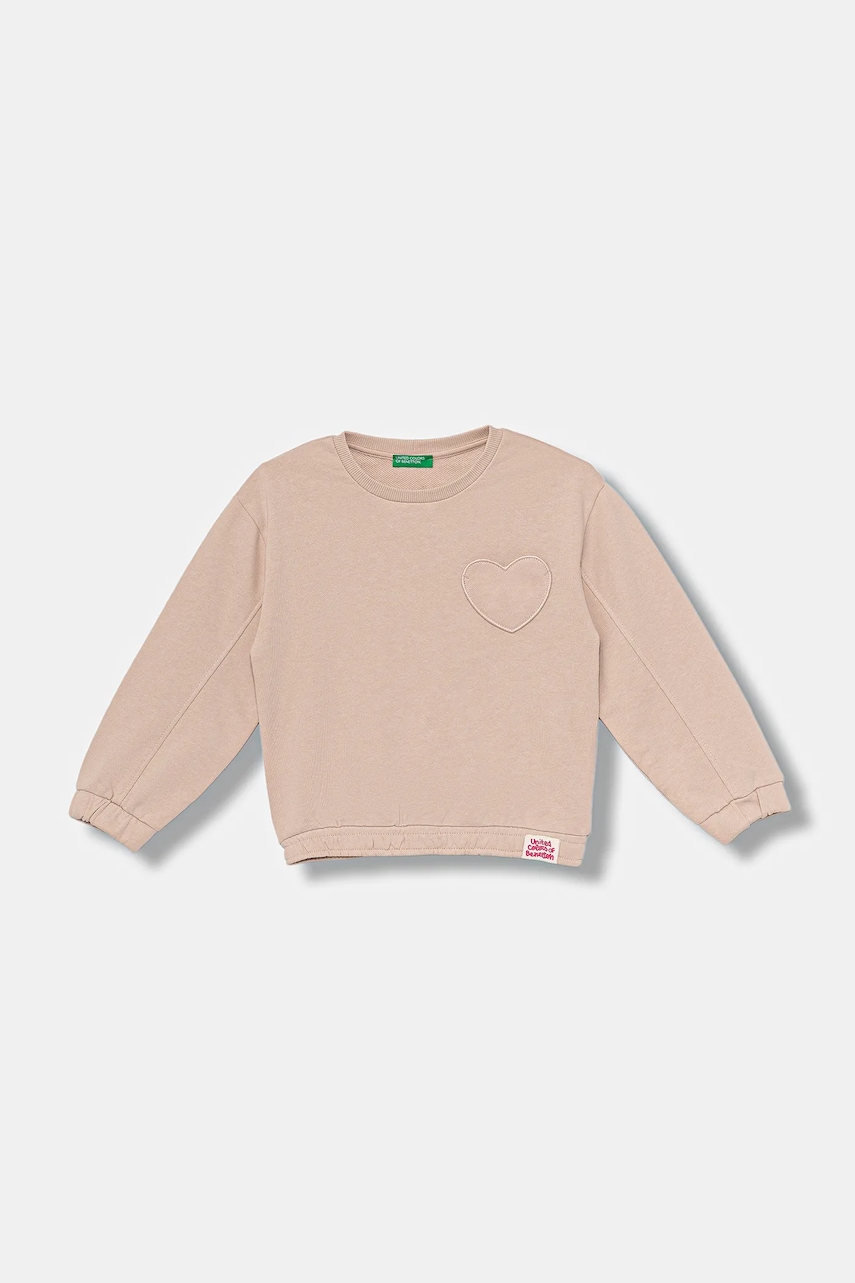 Levně Dětská bavlněná mikina United Colors of Benetton růžová barva, hladká, 3NBMG10K2