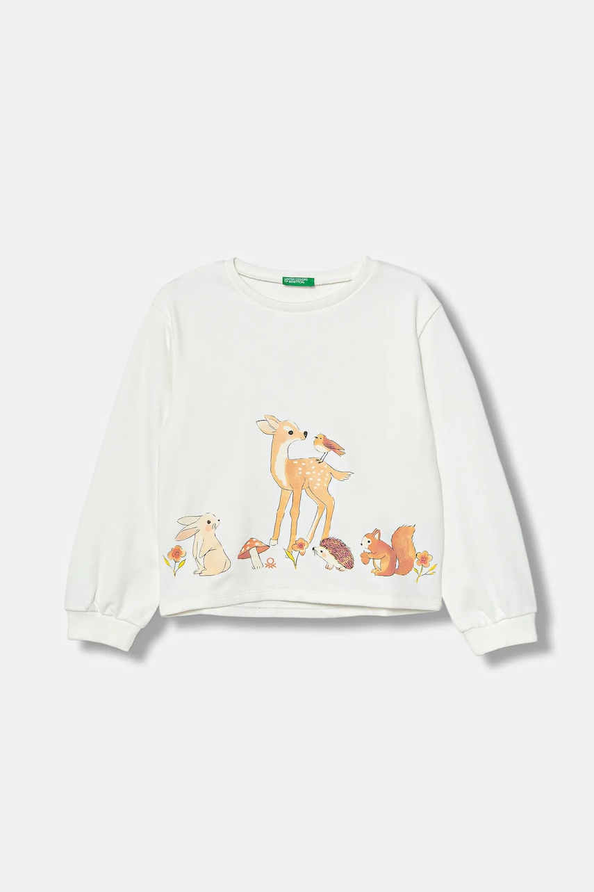Levně Dětská mikina United Colors of Benetton bílá barva, s potiskem, 3SNPG10KA