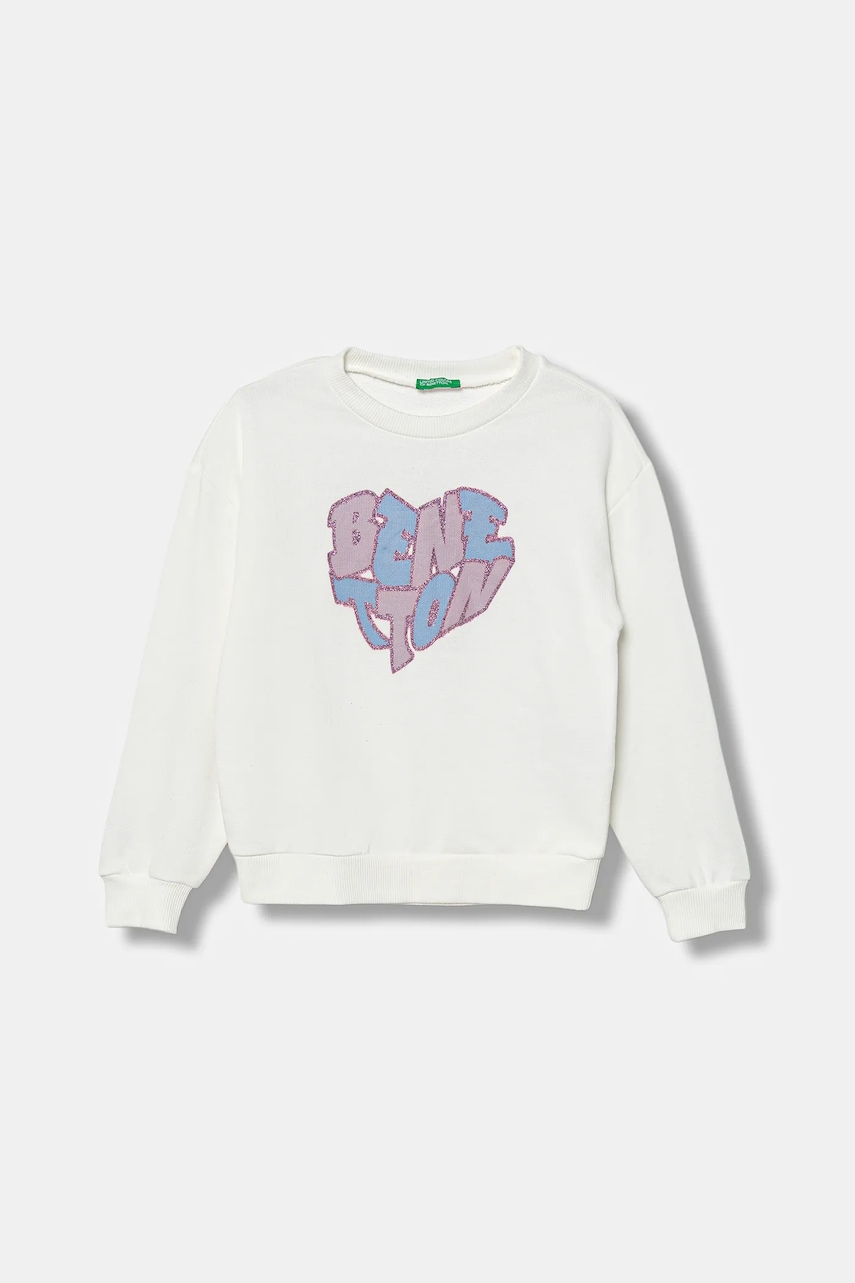 United Colors of Benetton hanorac de bumbac pentru copii culoarea bej, cu imprimeu, 3J68C10Q0
