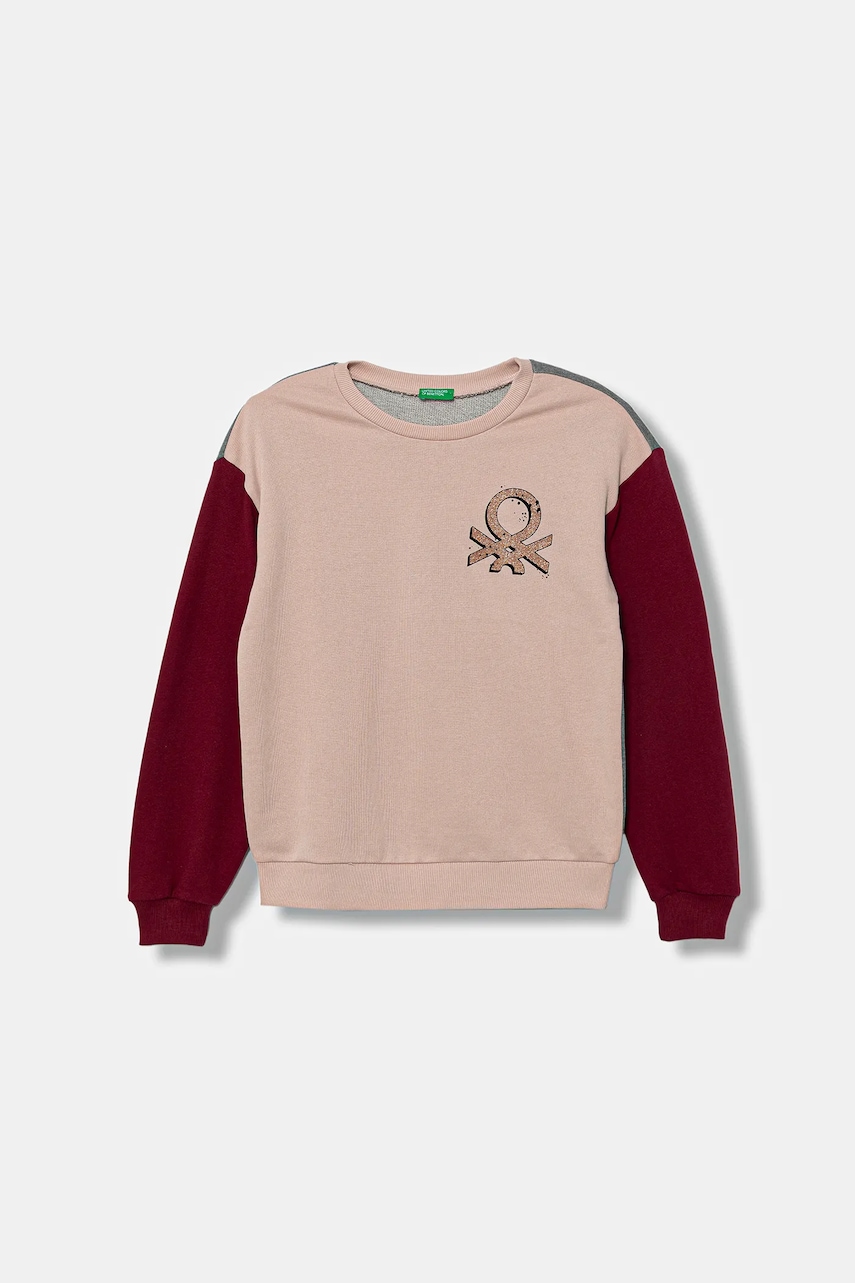 United Colors of Benetton hanorac de bumbac pentru copii culoarea roz, cu imprimeu, 3J68C10Q0