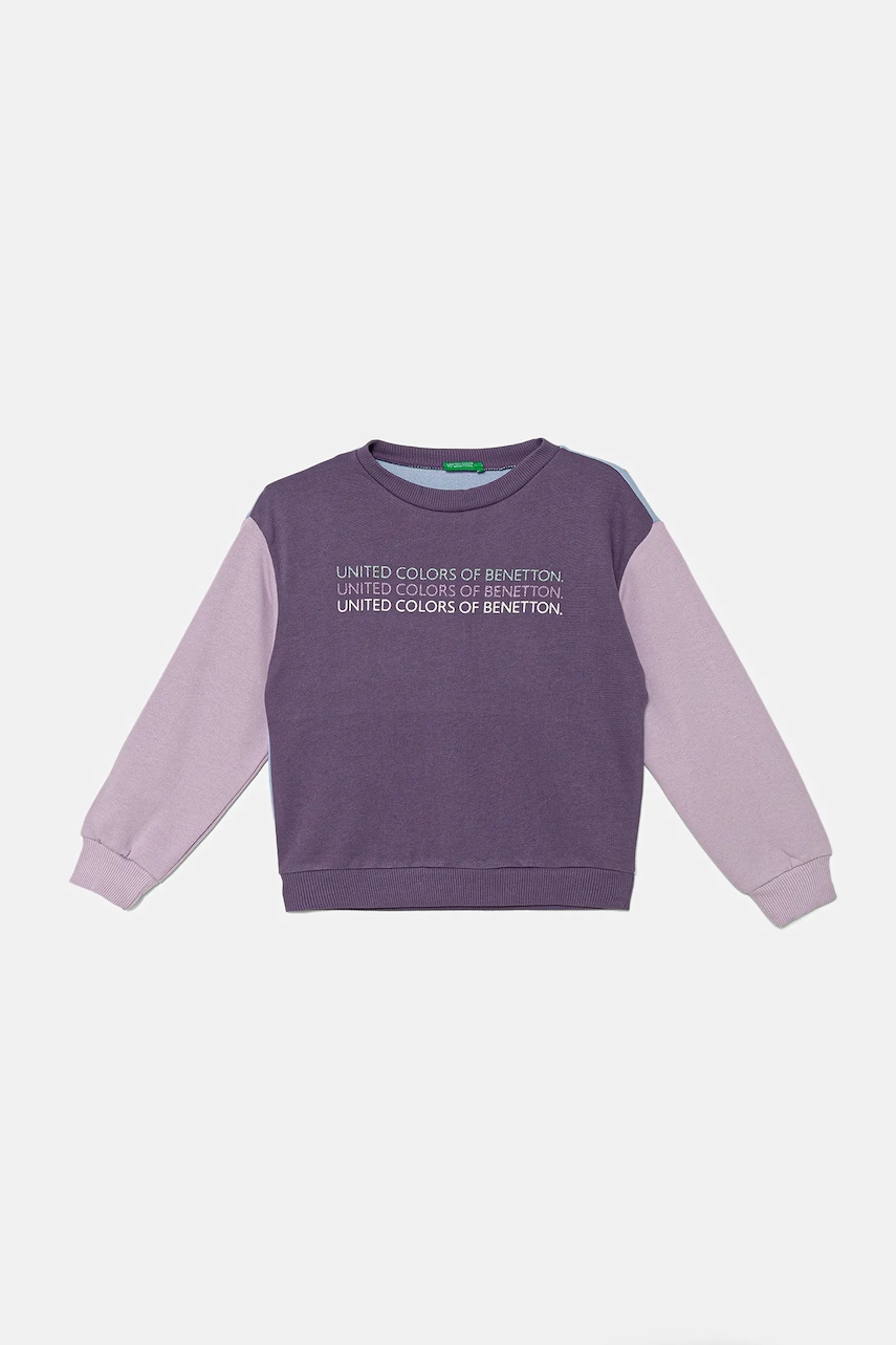 Levně Dětská bavlněná mikina United Colors of Benetton fialová barva, vzorovaná, 3J68C10Q0