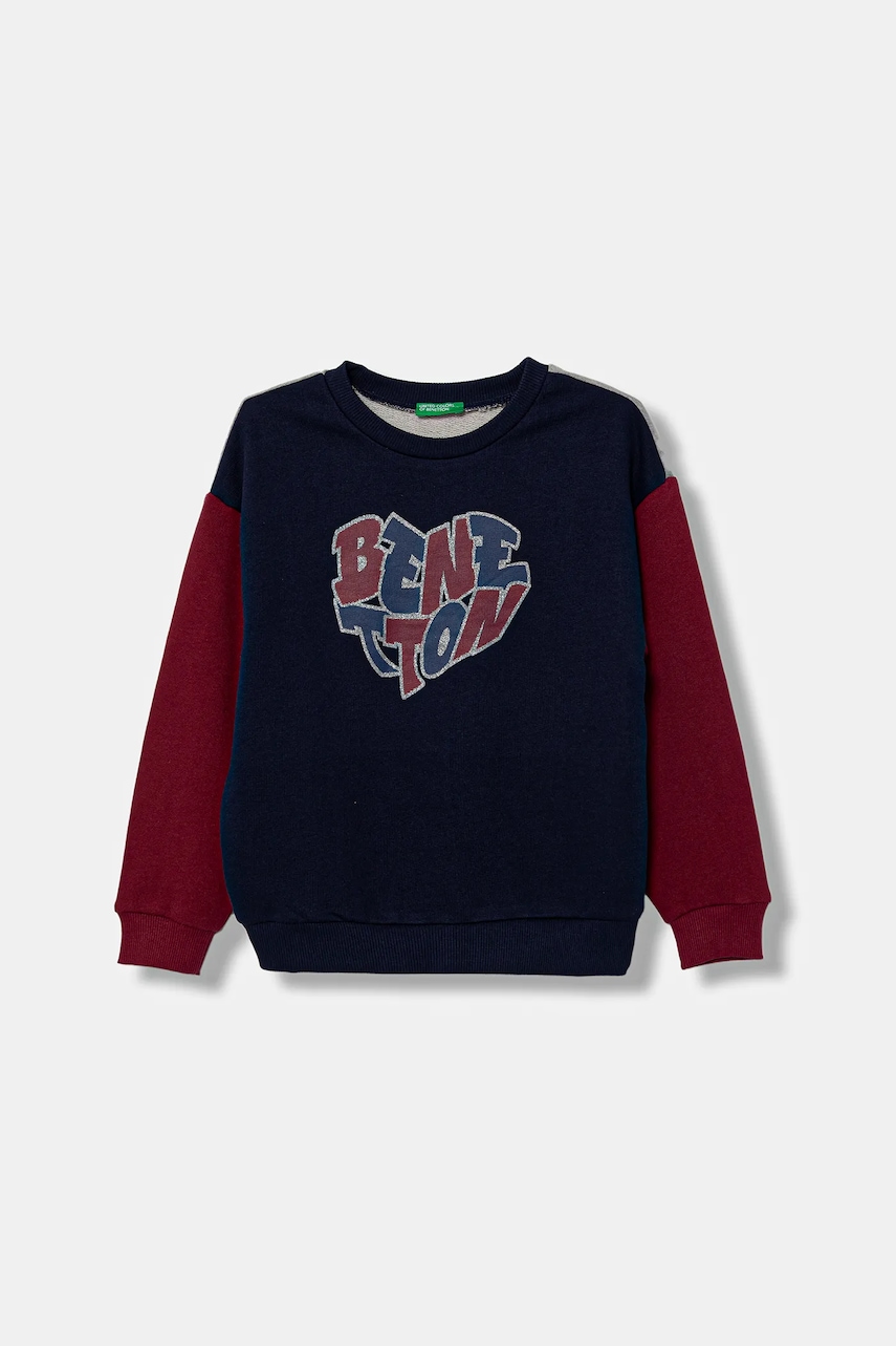 United Colors of Benetton hanorac de bumbac pentru copii culoarea bleumarin, cu imprimeu, 3J68C10Q0