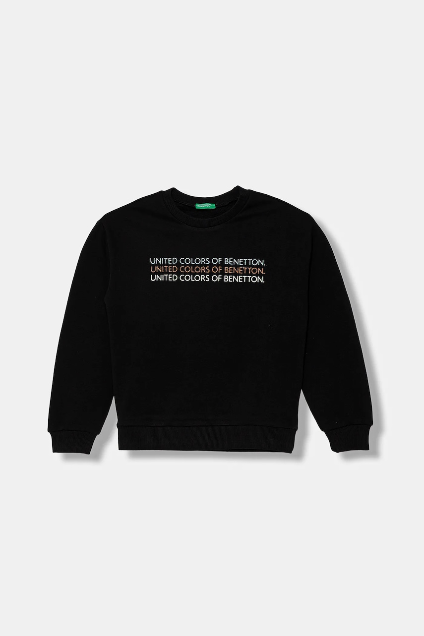 United Colors of Benetton hanorac de bumbac pentru copii culoarea negru, cu imprimeu, 3J68C10Q0