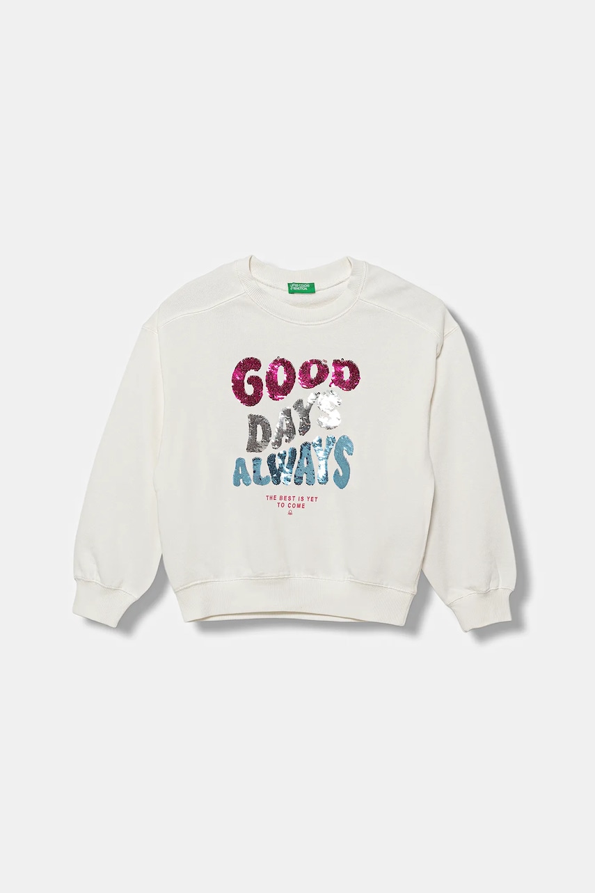 Levně Dětská bavlněná mikina United Colors of Benetton bílá barva, s aplikací, 3J68C10QI