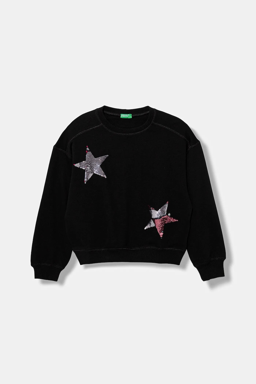 Levně Dětská bavlněná mikina United Colors of Benetton černá barva, s aplikací, 3J68C10QI