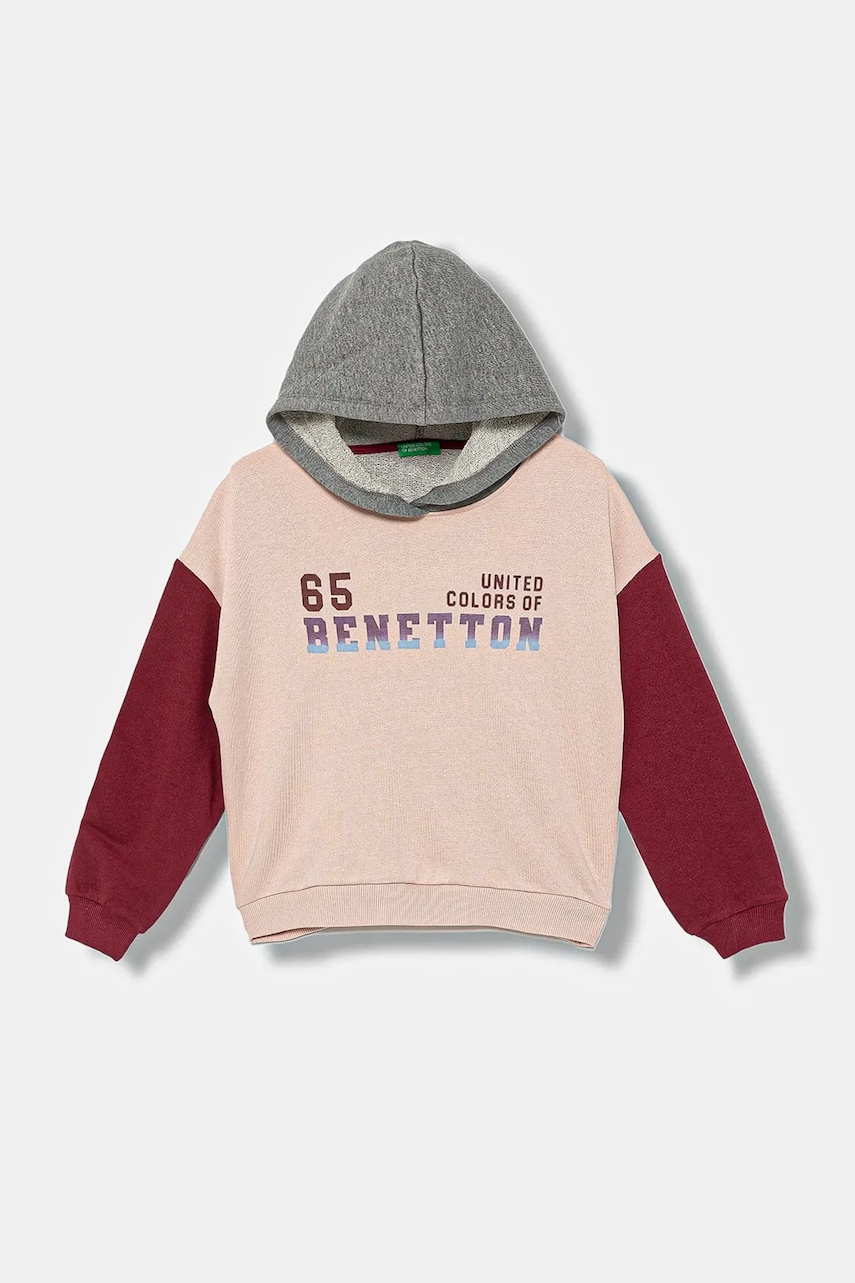 United Colors of Benetton hanorac de bumbac pentru copii culoarea roz, cu glugă, cu imprimeu, 3J68C204W