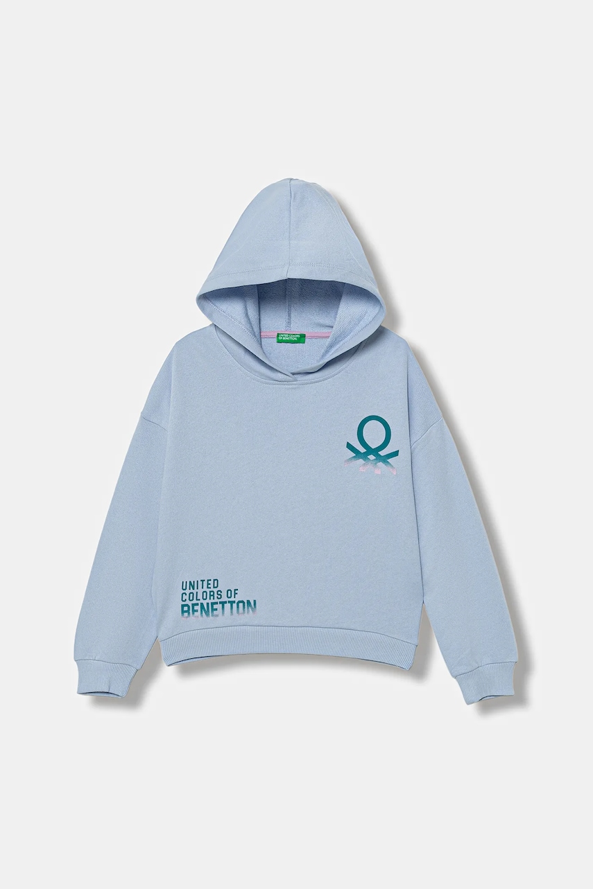 United Colors of Benetton hanorac de bumbac pentru copii cu glugă, cu imprimeu, 3J68C204W