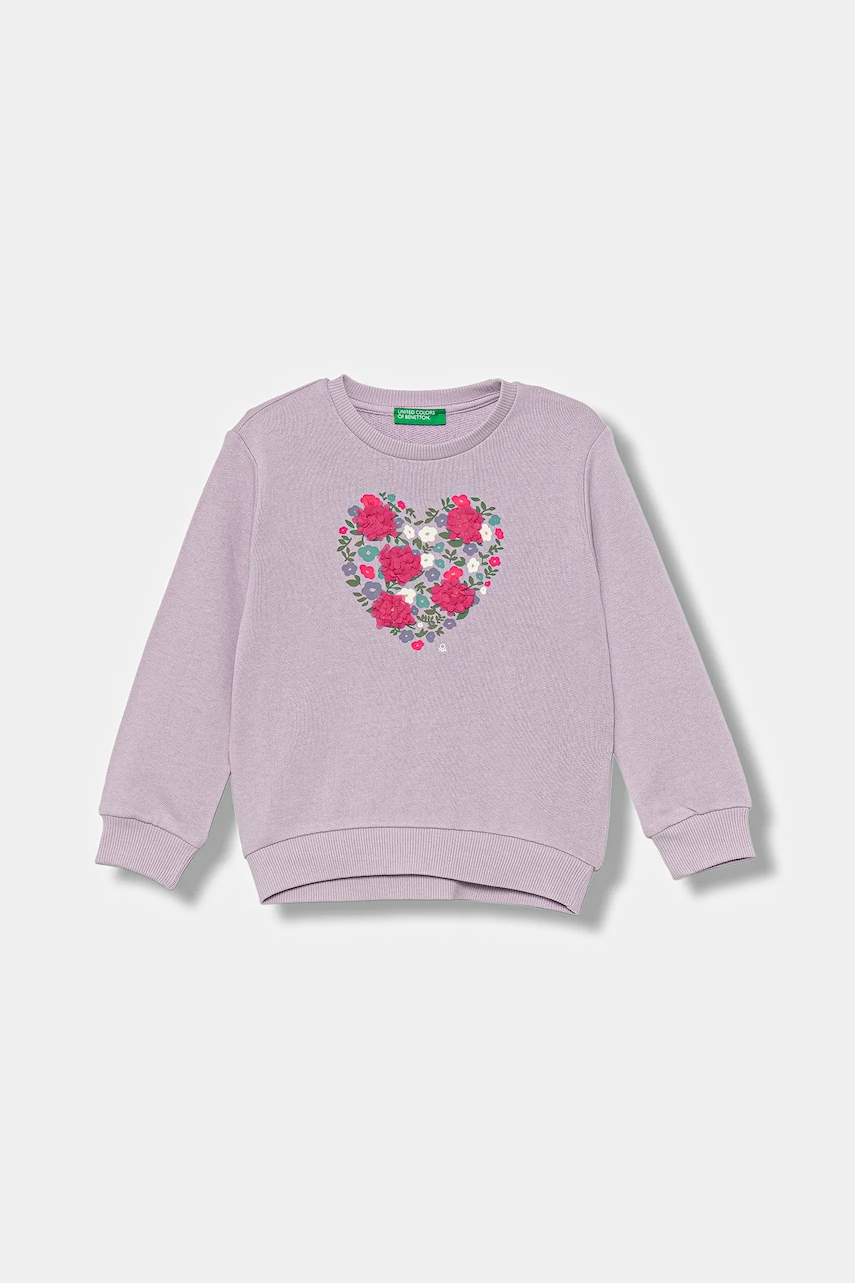 Levně Dětská bavlněná mikina United Colors of Benetton fialová barva, s potiskem, 3J68G10K3