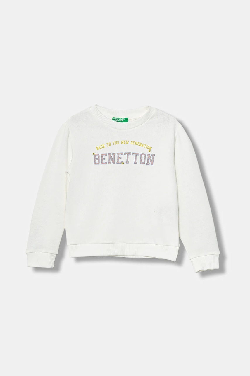 Levně Bavlněná mikina United Colors of Benetton bílá barva, s potiskem, 3J70G10JR