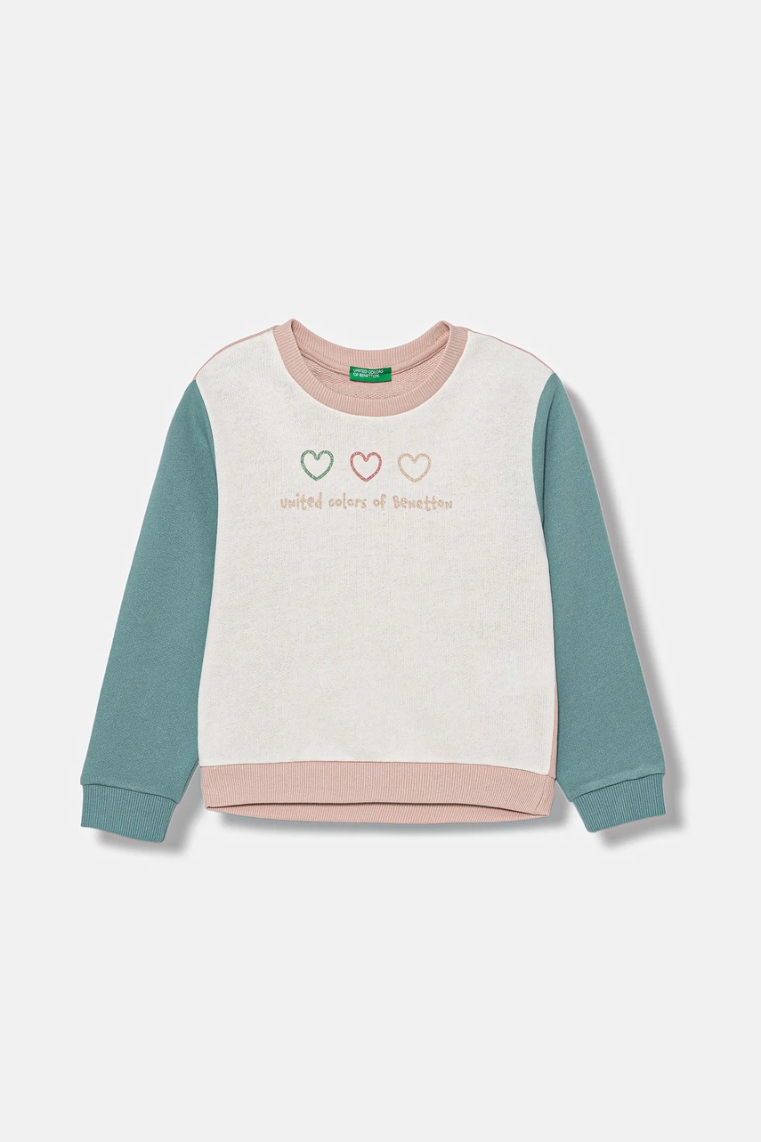 United Colors of Benetton hanorac de bumbac culoarea alb, cu imprimeu, 3J70G10JR