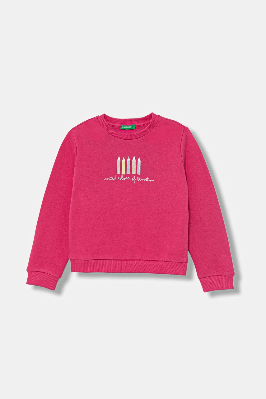 United Colors of Benetton hanorac de bumbac culoarea roz, cu imprimeu, 3J70G10JR