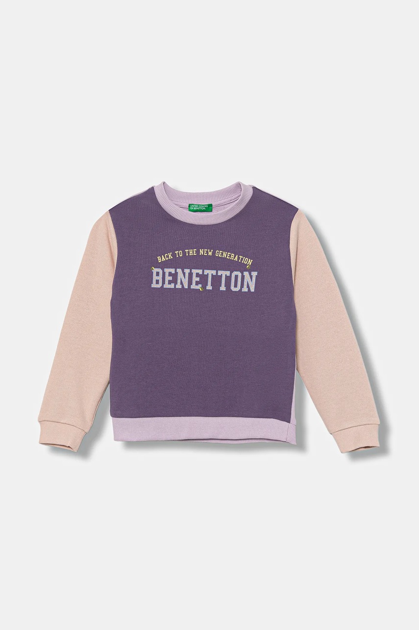 United Colors of Benetton hanorac de bumbac culoarea violet, cu imprimeu, 3J70G10JR
