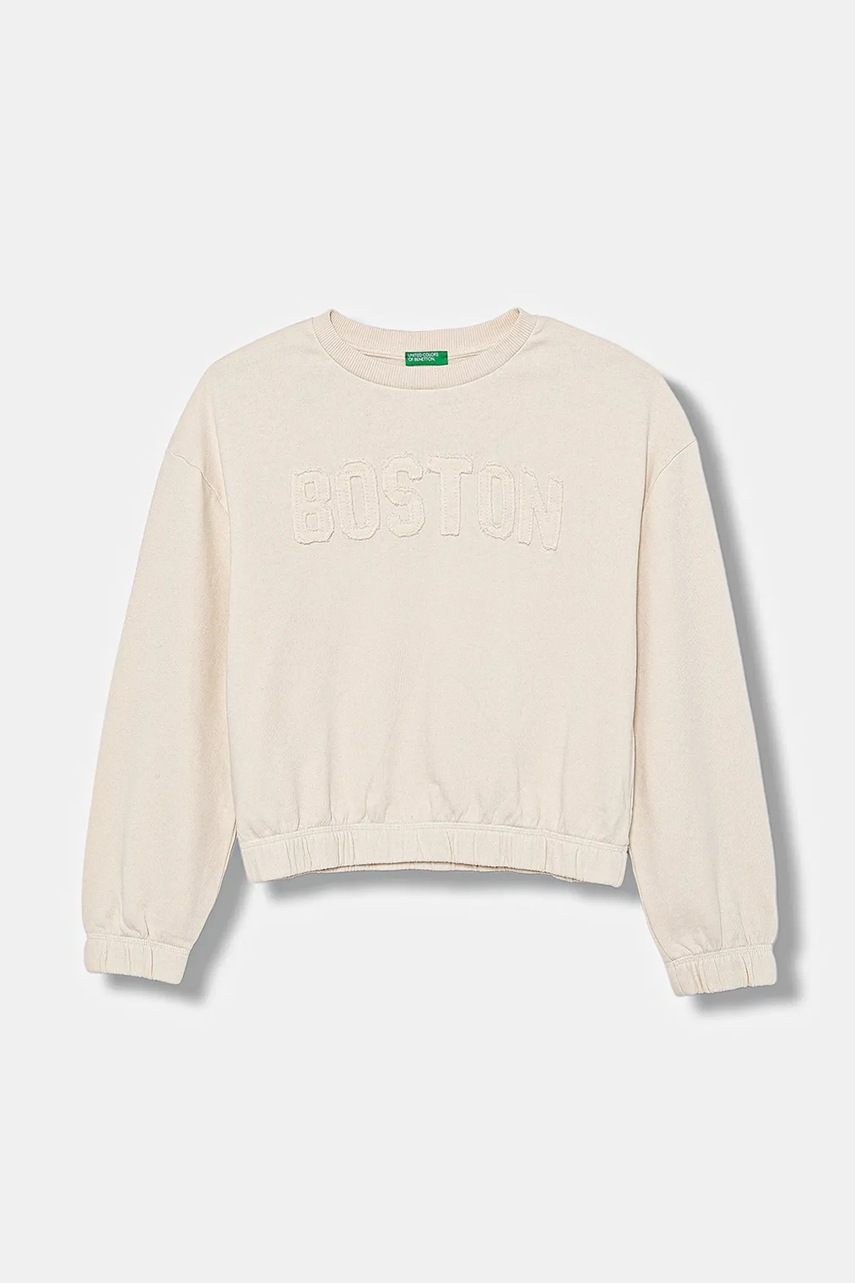 Levně Dětská bavlněná mikina United Colors of Benetton béžová barva, s aplikací, 33NVC10Q8