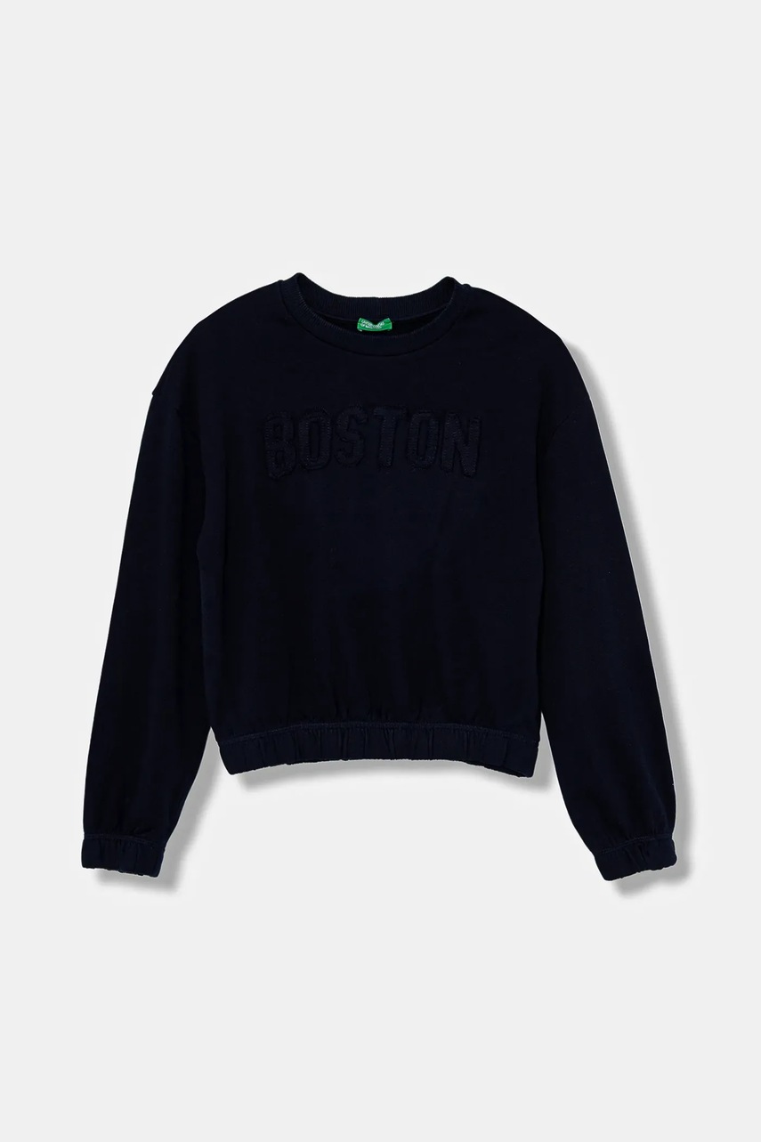 Levně Dětská bavlněná mikina United Colors of Benetton tmavomodrá barva, s aplikací, 33NVC10Q8