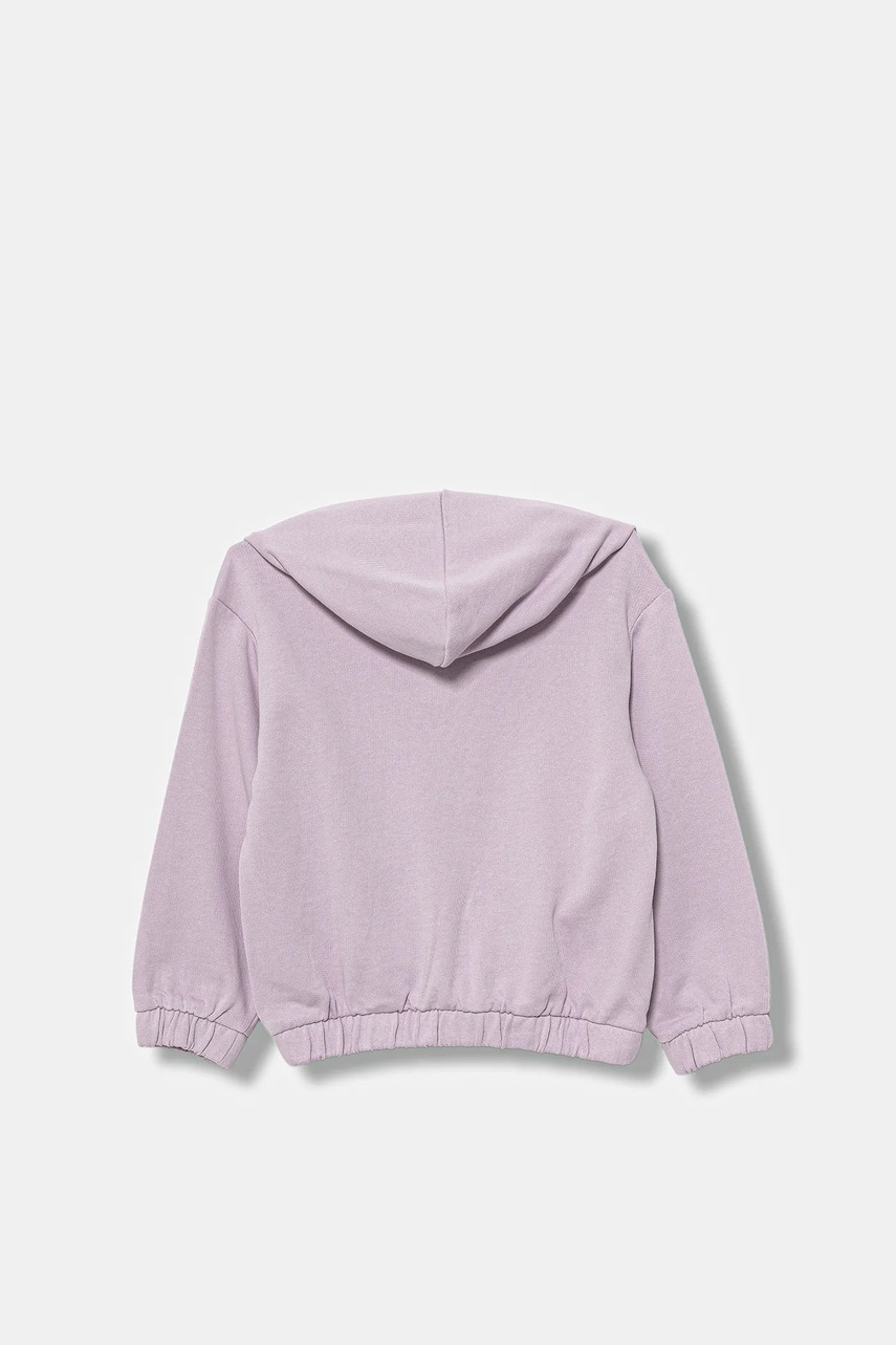 Детская хлопковая кофта United Colors of Benetton цвет фиолетовый с капюшоном с аппликацией 3J68G503W Детская хлопковая кофта United Colors of Benetton цвет фиолетовый с капюшоном с аппликацией 3J68G503W