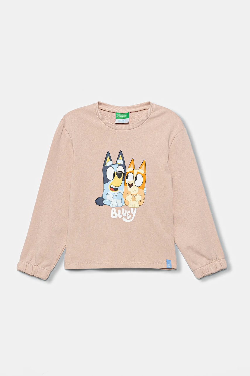 Levně Dětská bavlněná mikina United Colors of Benetton růžová barva, s potiskem, 3J70G10KG