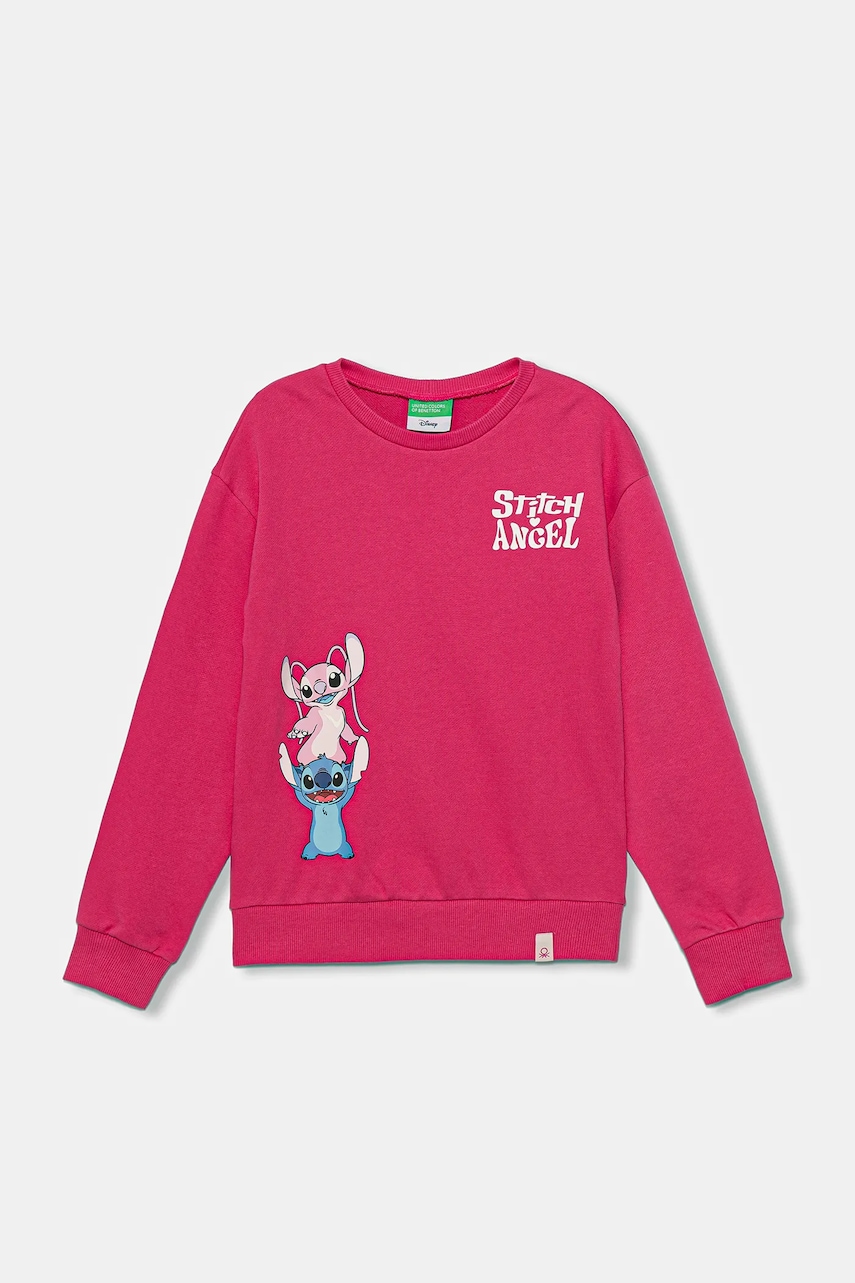 United Colors of Benetton hanorac de bumbac pentru copii culoarea roz, cu imprimeu, 3UNIC10Q6