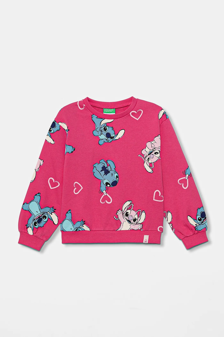 United Colors of Benetton hanorac de bumbac pentru copii culoarea roz, cu imprimeu, 3UNPG10KD