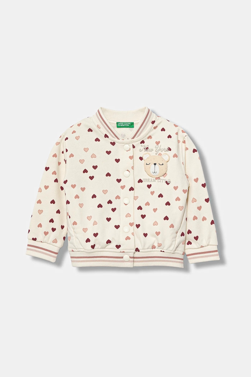 United Colors of Benetton bluza copii culoarea bej, cu imprimeu, 3YCMG5040