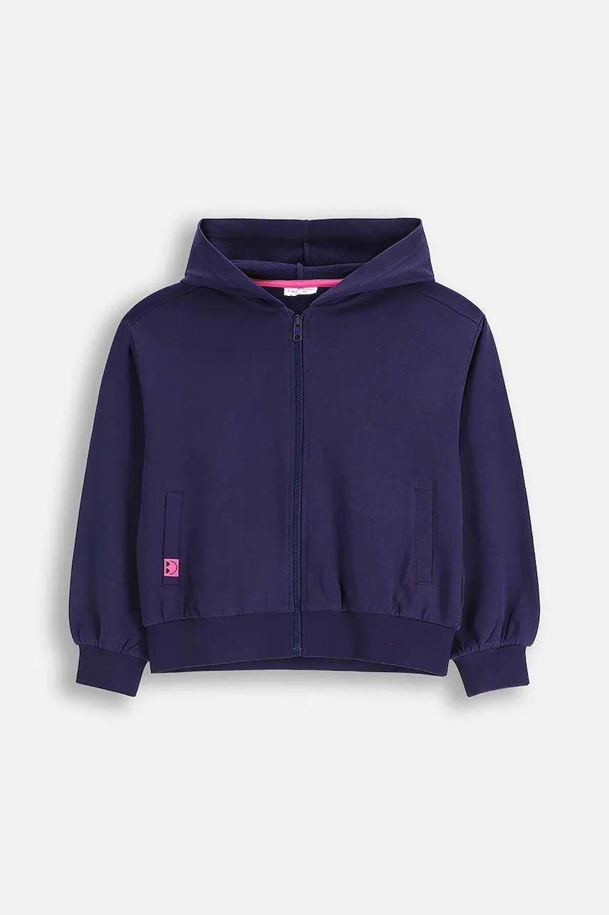 Levně Dětská bavlněná mikina Coccodrillo tmavomodrá barva, s kapucí, s potiskem, EVERYDAY GIRL A