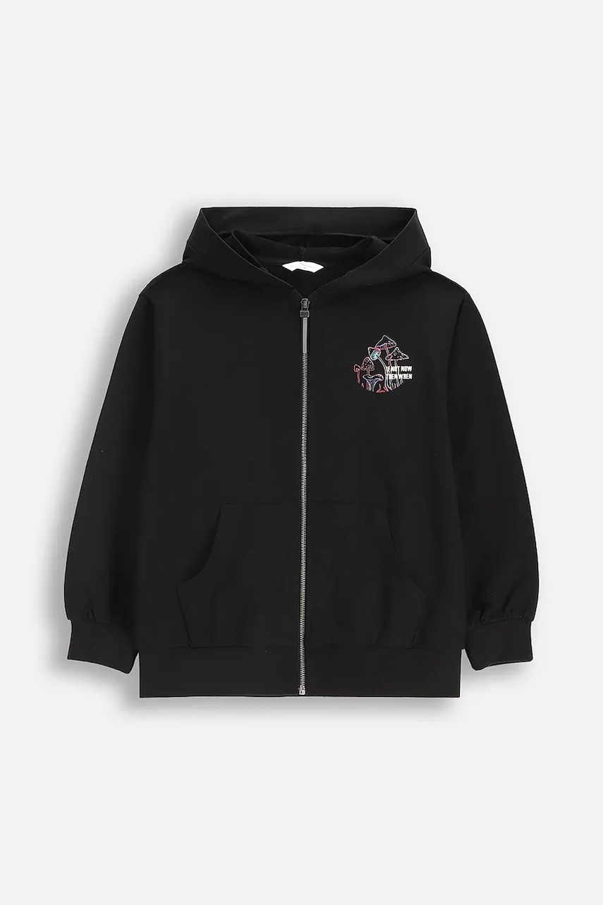 Coccodrillo bluză copii culoarea negru, cu glugă, cu imprimeu, RAVE GIRL JUNIOR