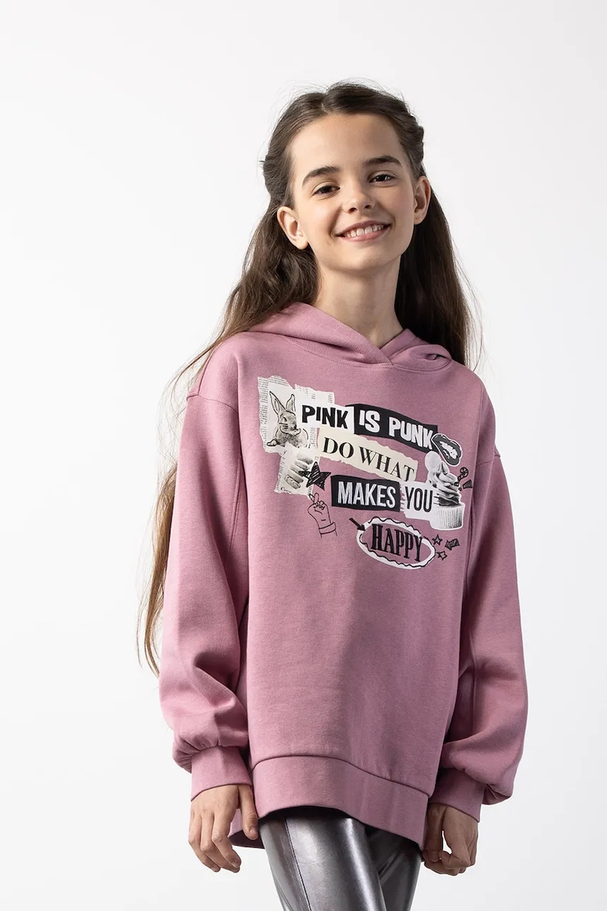 Levně Dětská mikina Coccodrillo růžová barva, s kapucí, vzorovaná, CRAFT PUNK GIRL JUNIOR