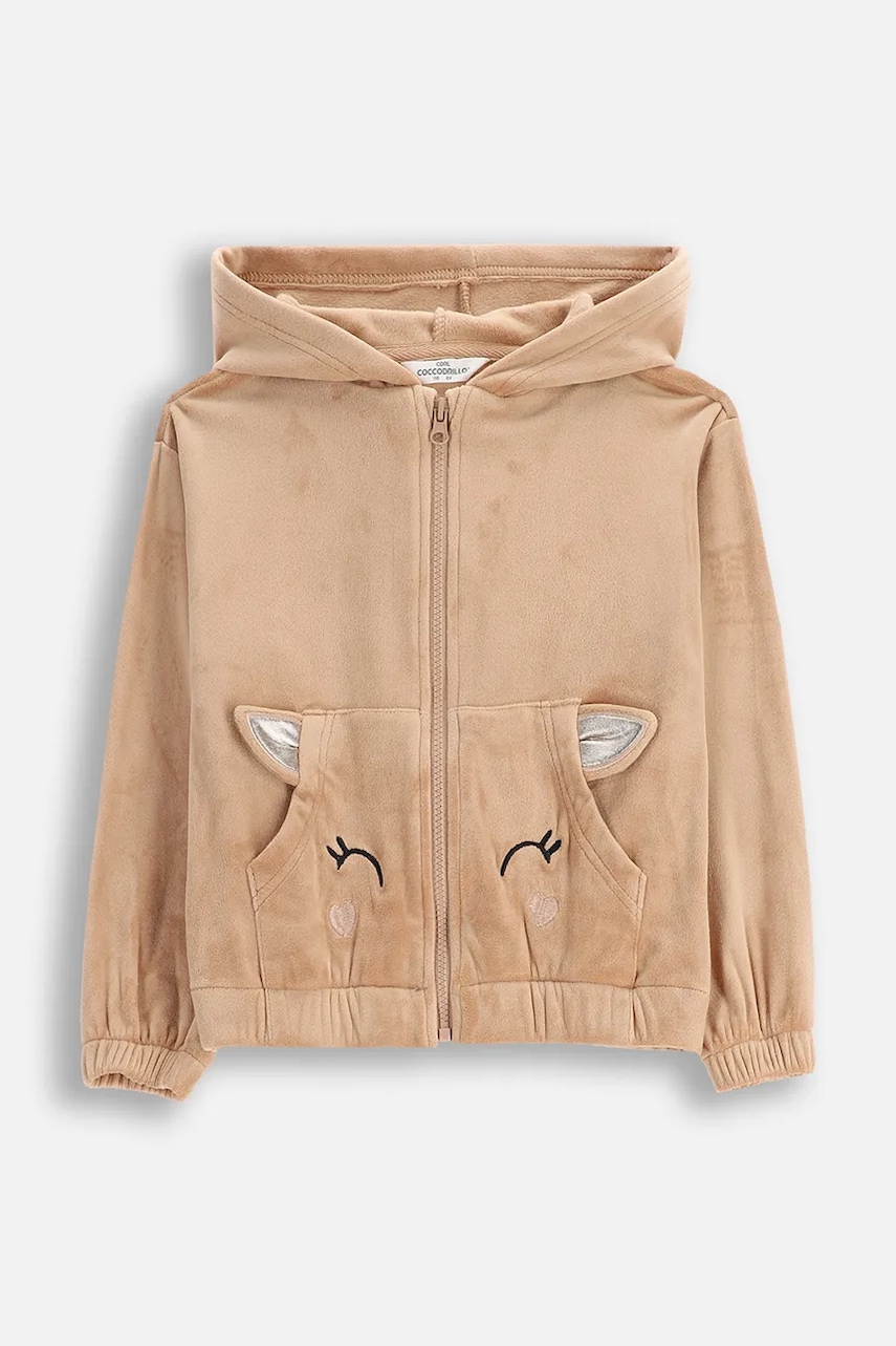 Coccodrillo hanorac de bumbac pentru copii culoarea bej, cu glugă, uni, WINTER COSY GRIL KIDS