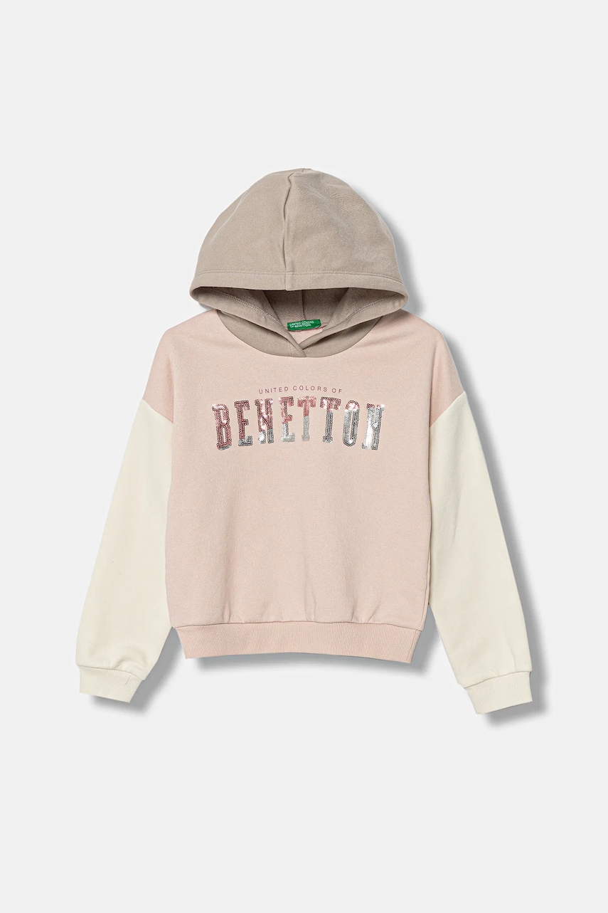 United Colors of Benetton bluză copii culoarea roz, cu glugă, cu imprimeu, 39M2C205E