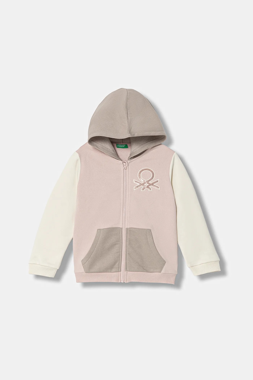 United Colors of Benetton bluză copii culoarea roz, cu glugă, cu imprimeu, 39M2G5045