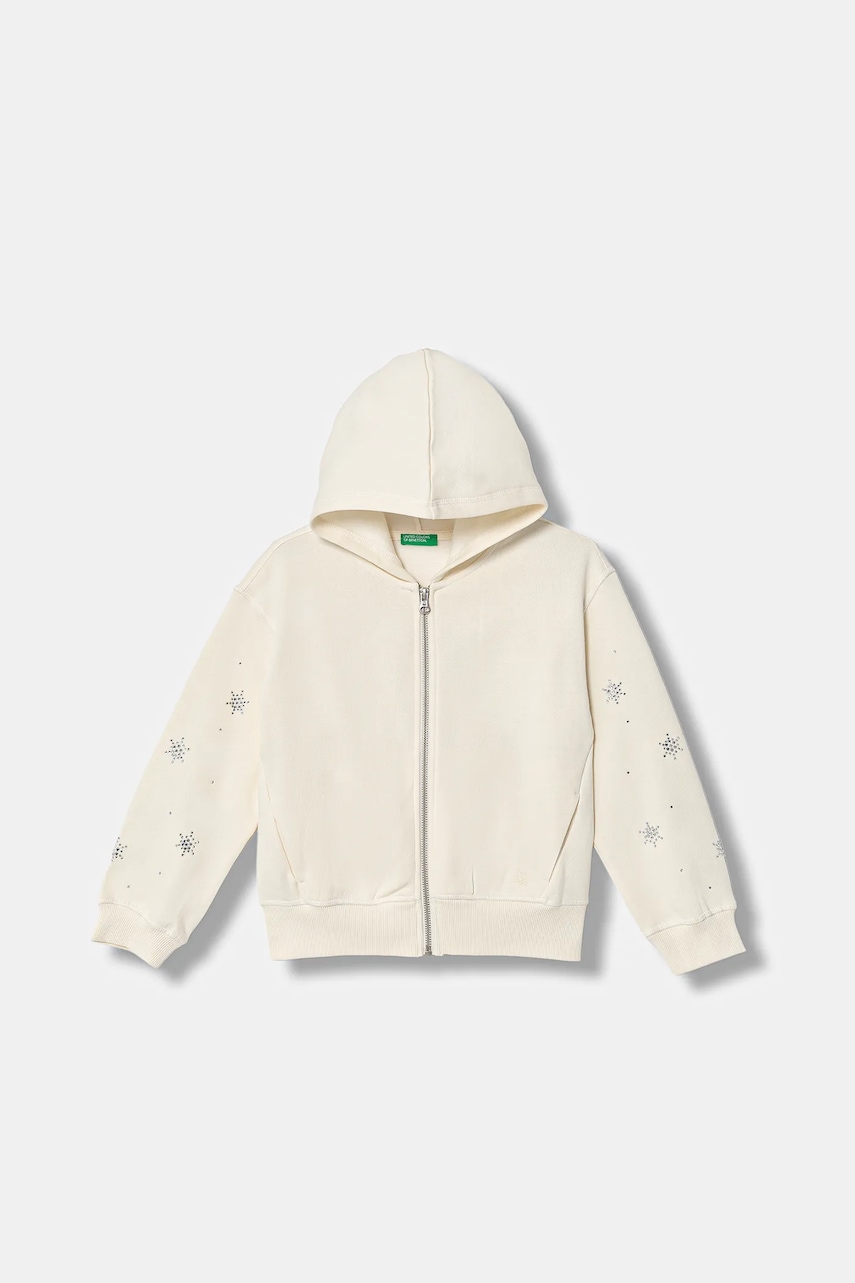 United Colors of Benetton bluză copii culoarea bej, cu glugă, cu imprimeu, 3J73C505R