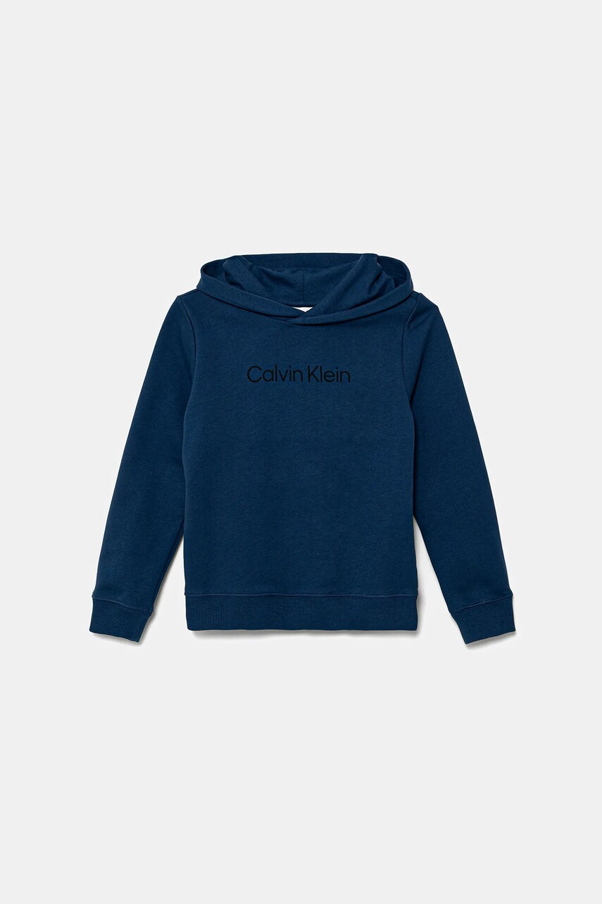 Levně Mikina Calvin Klein Jeans modrá barva, s kapucí, hladká, IU0IU00679