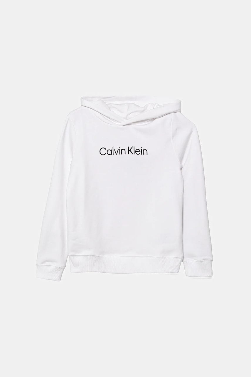 Levně Bavlněná mikina Calvin Klein Jeans bílá barva, s kapucí, hladká, IU0IU00679