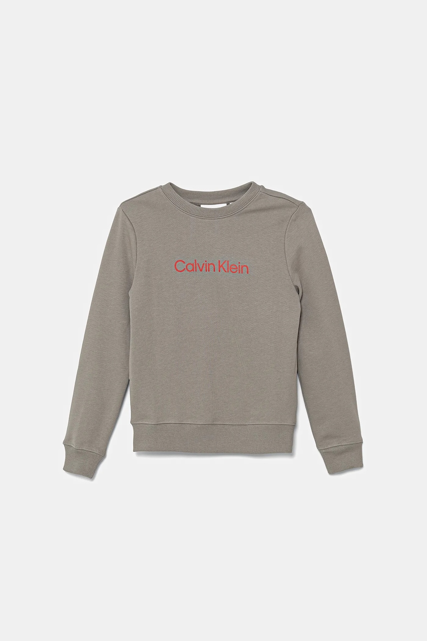 Levně Dětská bavlněná mikina Calvin Klein Jeans šedá barva, s potiskem, IU0IU00680