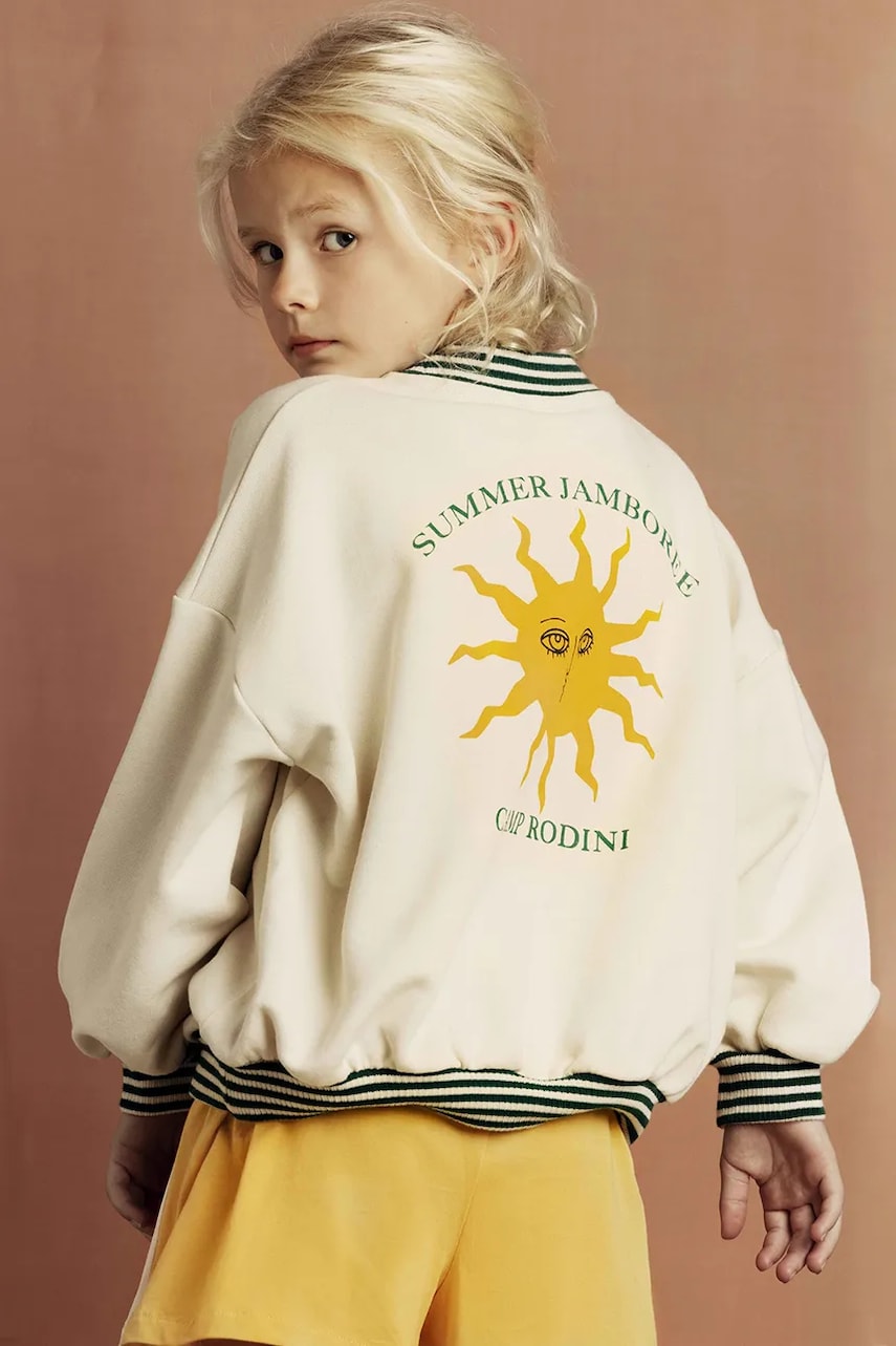 Mini Rodini hanorac de bumbac pentru copii Sun culoarea bej, cu imprimeu, 2562010811