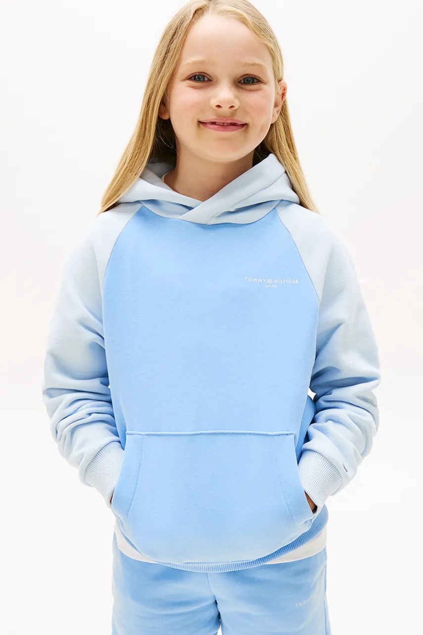 Levně Dětská mikina Tommy Hilfiger modrá barva, s kapucí, vzorovaná, KS0KS00632