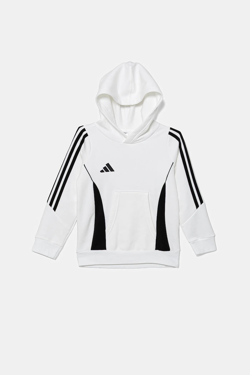 adidas Performance bluză copii culoarea alb, cu glugă, cu imprimeu, IR7506