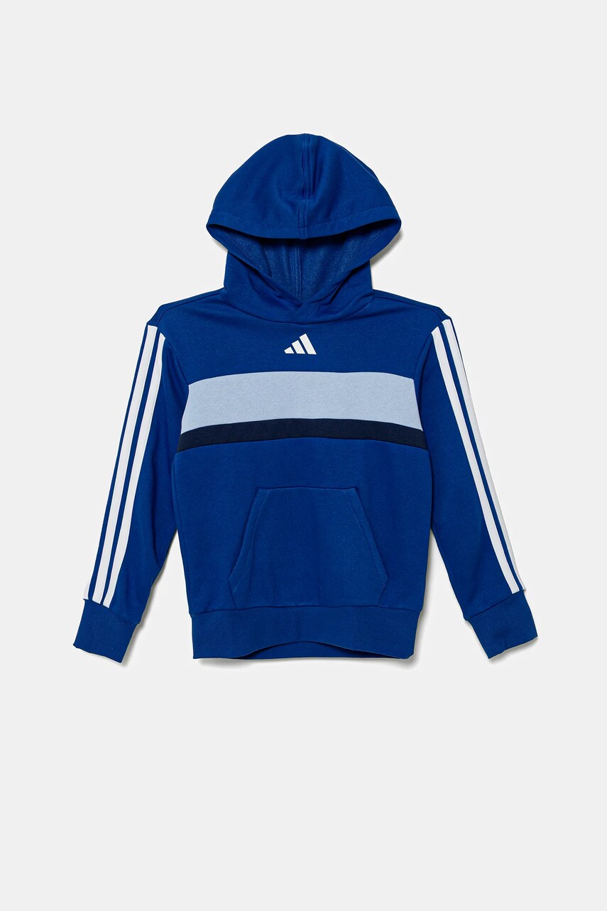 Levně Dětská mikina adidas modrá barva, s kapucí, vzorovaná, JC7481