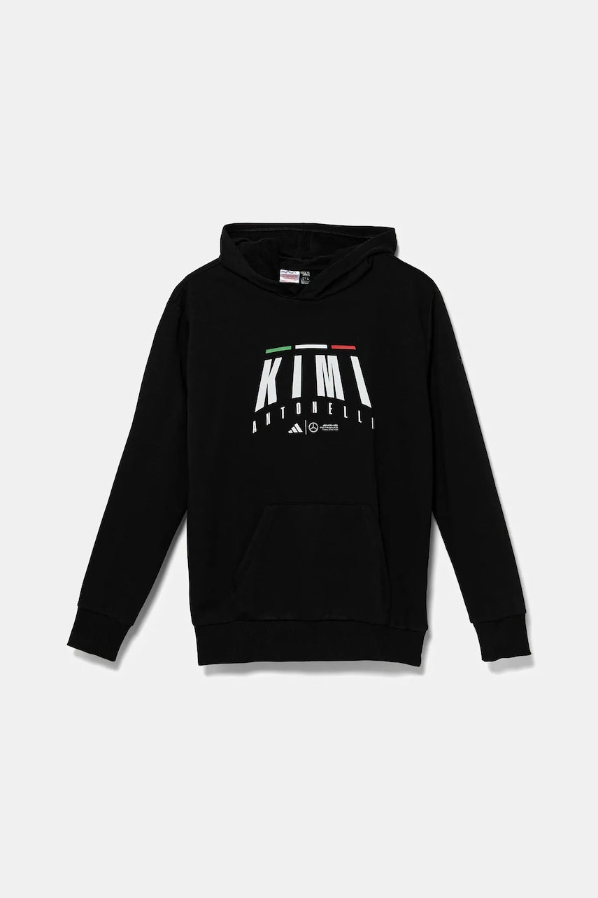 adidas Performance bluză copii MERCEDES culoarea negru, cu glugă, cu imprimeu, JZ8914