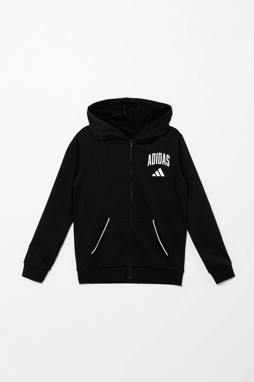 adidas bluză copii culoarea negru, cu glugă, cu imprimeu, JM1534