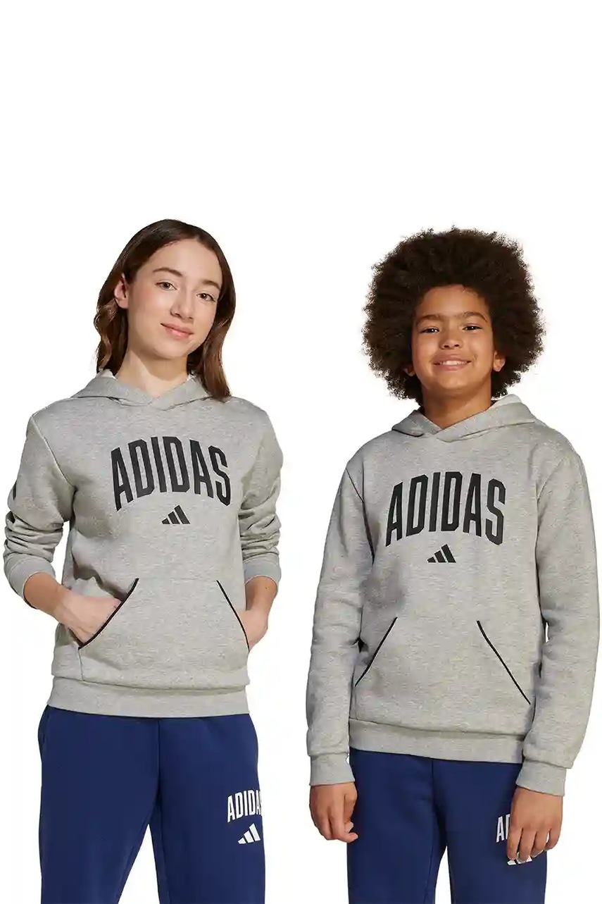 adidas bluză copii culoarea gri, cu glugă, cu imprimeu, JV7336