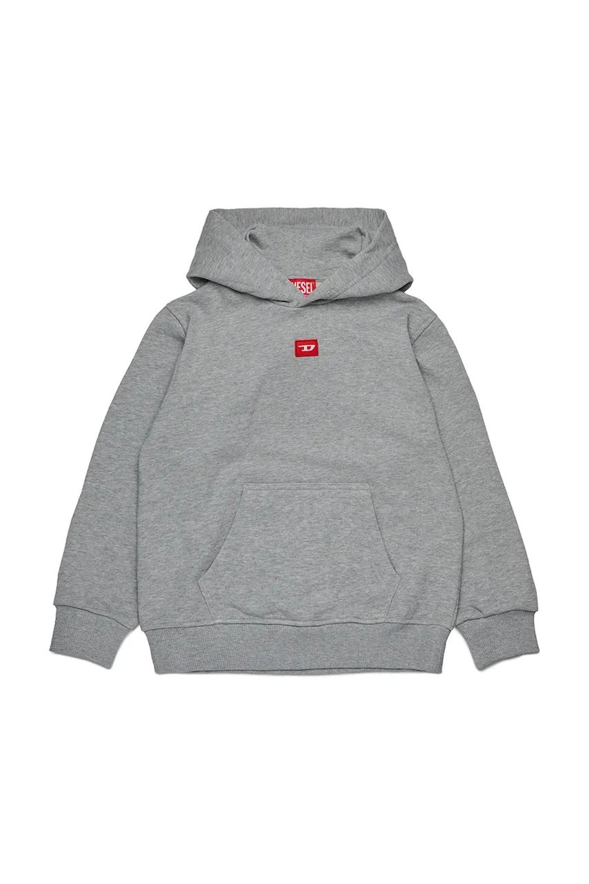 Diesel hanorac de bumbac pentru copii SXGINHOOD OVER SWEAT-SHIRT culoarea gri, cu glugă, melanj, J02502