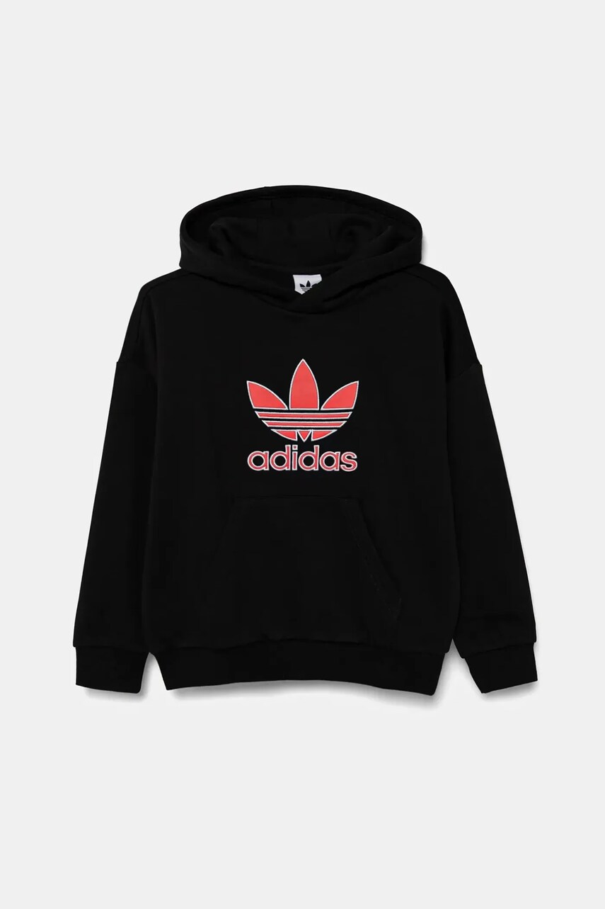 Levně Dětská mikina adidas Originals černá barva, s kapucí, s potiskem, JV8650