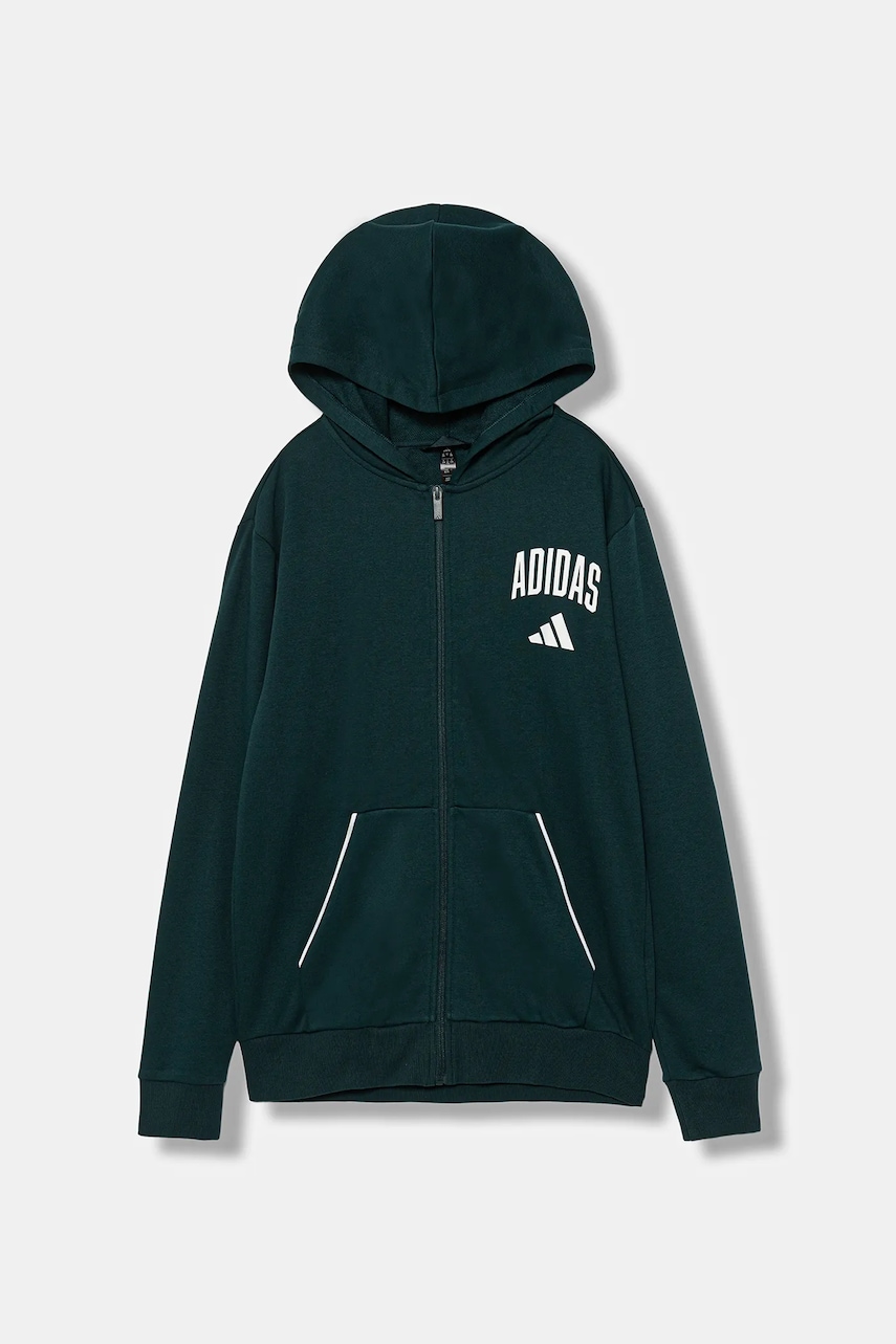 adidas bluză copii culoarea verde, cu glugă, cu imprimeu, JW2389