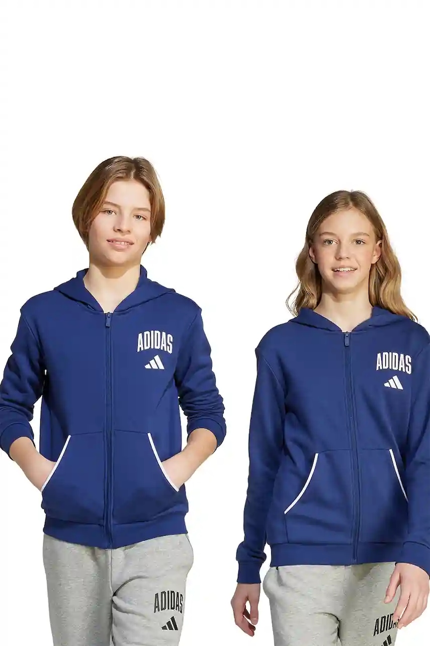 adidas bluză copii culoarea bleumarin, cu glugă, cu imprimeu, JW2390