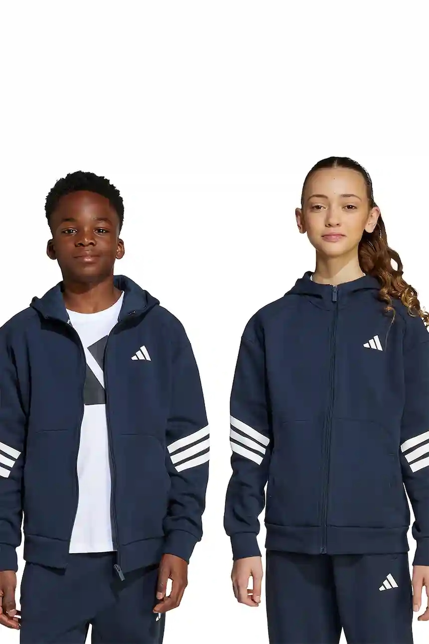 adidas bluză copii culoarea albastru marin, cu glugă, cu imprimeu, JW7527 adidas bluză copii culoarea albastru marin, cu glugă, cu imprimeu, JW7527