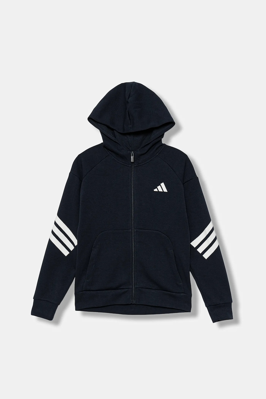 adidas bluză copii culoarea albastru marin, cu glugă, cu imprimeu, JW7527