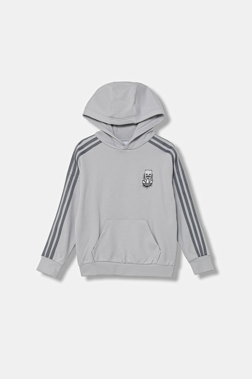 adidas Originals hanorac de bumbac pentru copii culoarea gri, cu glugă, cu imprimeu, JW7725